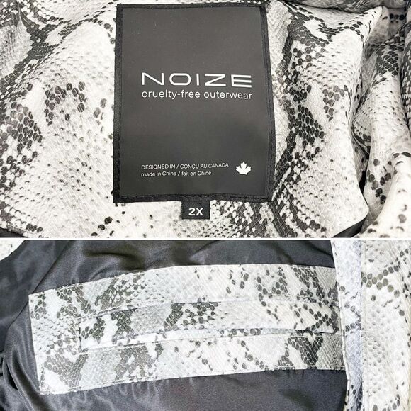 NWT Noize Jozy Reptile-Printed Vegan Puffer Jacket Coat White Gray Size 2X NEW - Picture 13 of 15